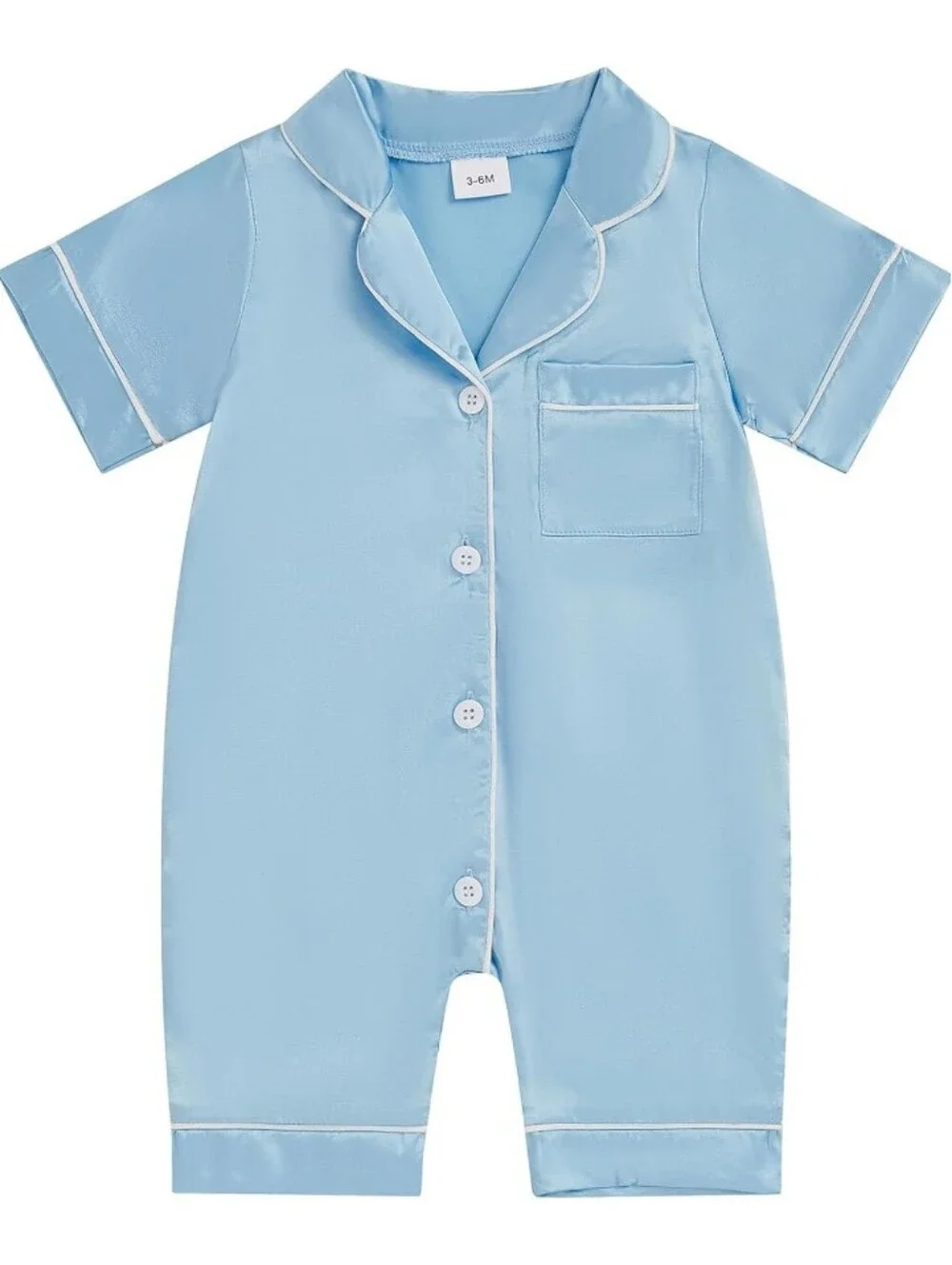 Infant Satin Pajamas Romper Pink Blue 6M 12M 18M Button Up Short Sleeve Jumpsuit